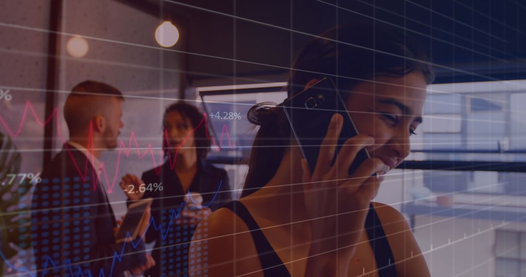 Business Woman on Phone with Growth Graphs Overlay Concept