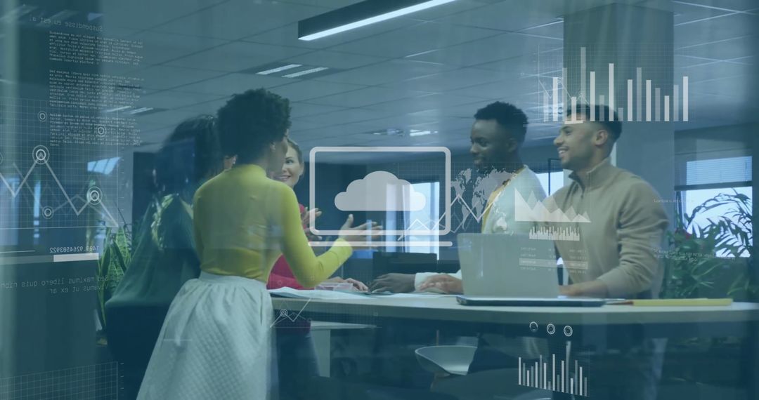 Business Team Analyzing Financial Data with Futuristic Technology