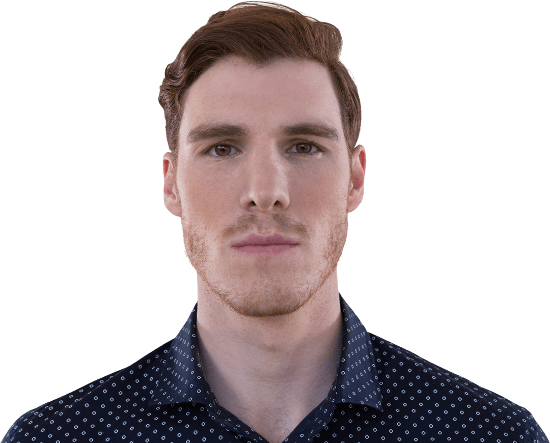 Transparent Background of Young Man with Serious Expression