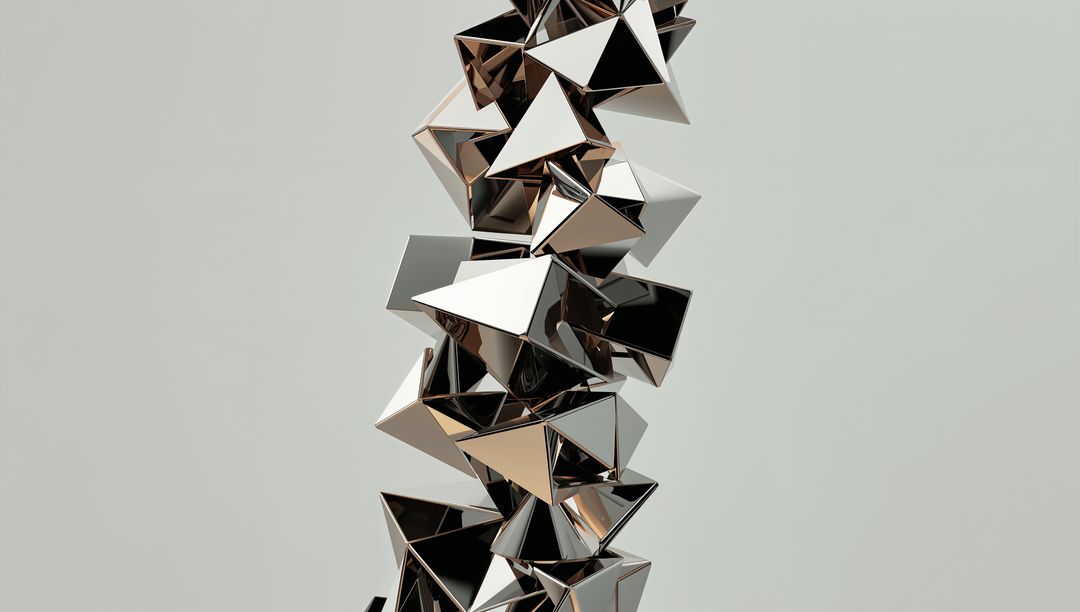Futuristic Metallic Pyramid Sculpture with Reflective Surfaces