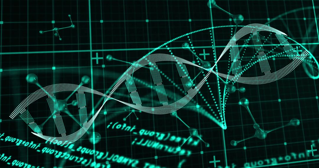 Futuristic DNA Strand with Digital Data Visualization