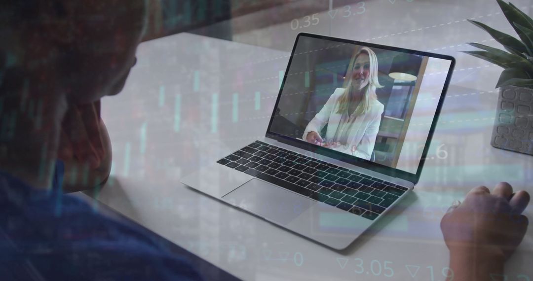 Virtual Meeting with Financial Data Overlay Illustrating Global Business