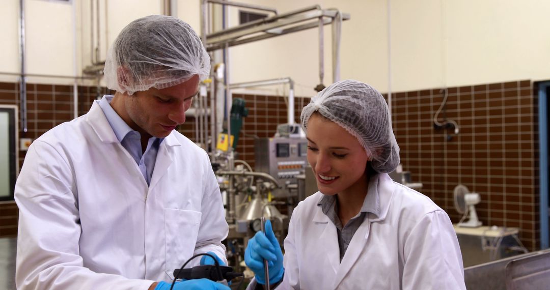 Young Food Scientists Conducting Product Inspection in Factory - Free Images, Stock Photos and Pictures on Pikwizard.com