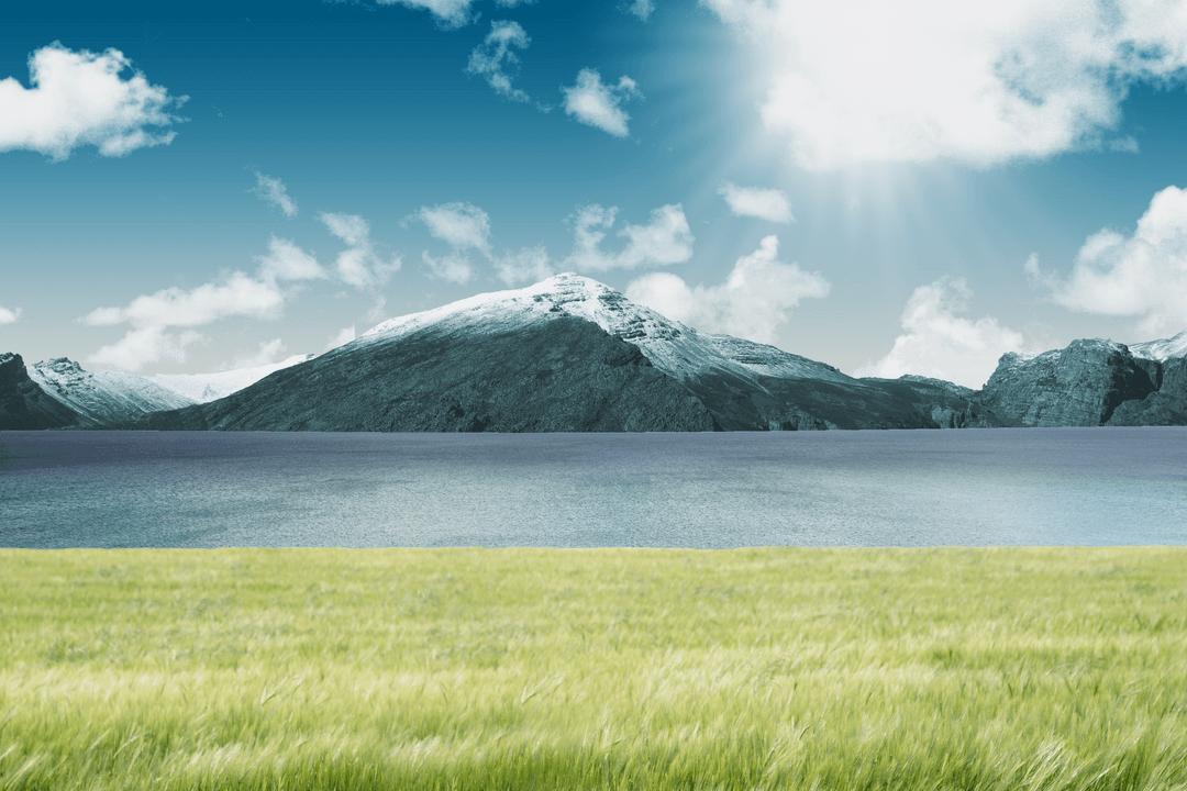 Mountain Landscape with Green Meadow on Transparent Background
