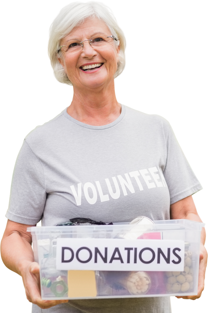 Transparent Background of Happy Elderly Woman Holding Donation Box - Download Free Stock Images Pikwizard.com