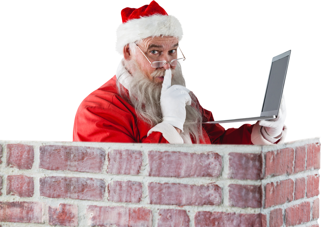 Transparent Santa Claus Secretly Using Laptop in Chimney - Download Free Stock Images Pikwizard.com