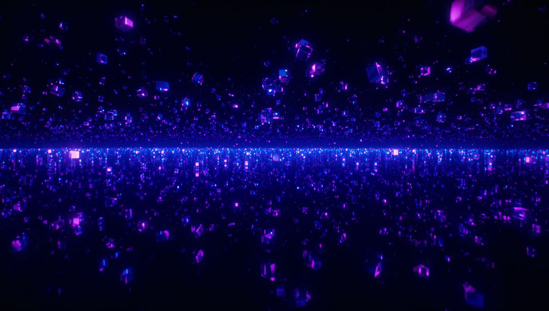 Glowing Cubes Reflecting in Virtual Reality Digital Realm