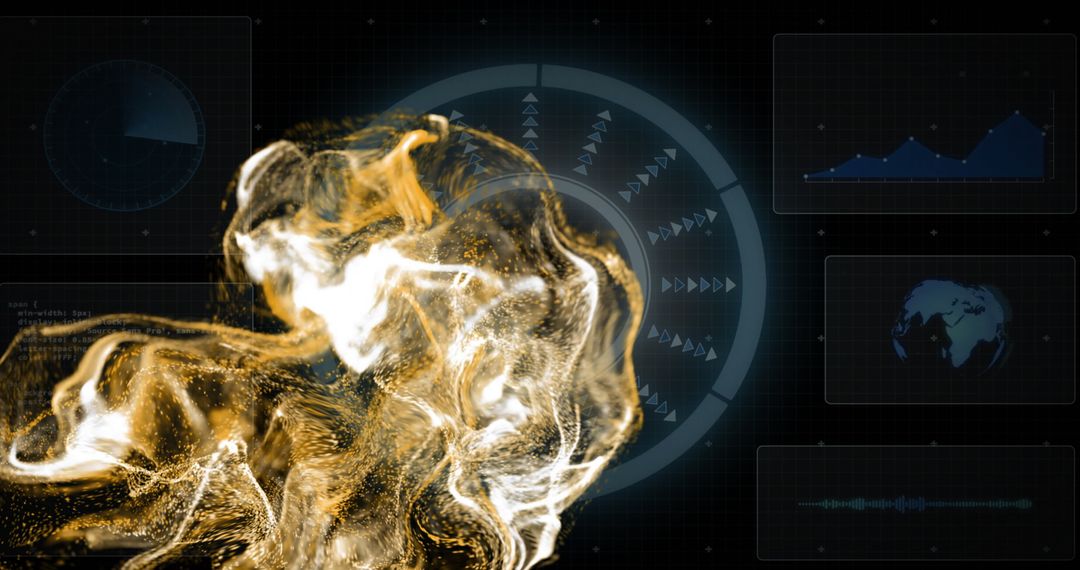 Futuristic Digital Data Processing with Fiery Elements