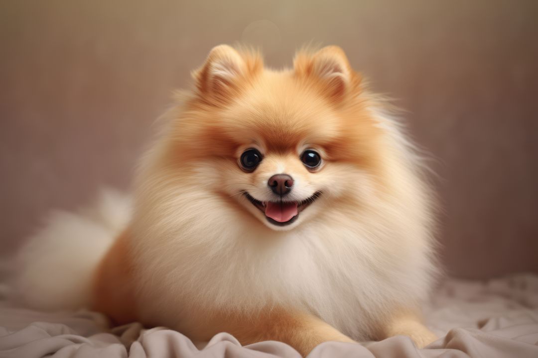 Adorable Pomeranian Dog Smiling on Blanket - Free Images, Stock Photos and Pictures on Pikwizard.com