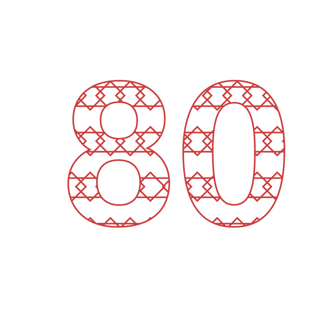 Decorative Red 80 Number on Transparent Background