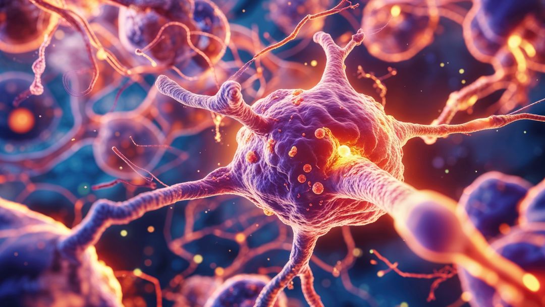 Glowing Central Neuron Depiction with Dendrites and Synapses