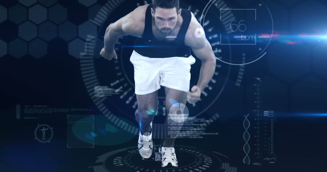 Athlete Running with Digital Data and Infographics Overlay - Free Images, Stock Photos and Pictures on Pikwizard.com