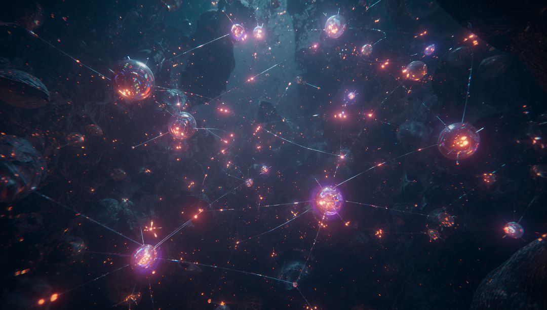 Futuristic Network of Glowing Spheres in Abstract Space