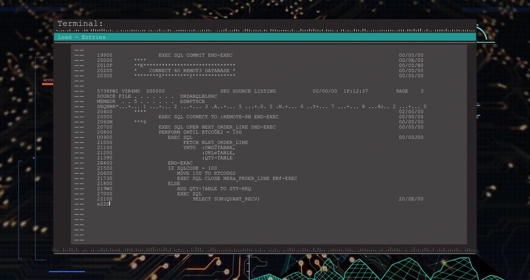 Data Processing Interface on Digital Circuit Board Background