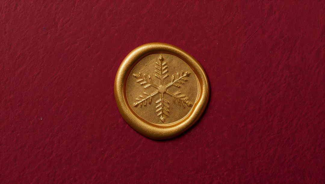 Gold Wax Seal with Snowflake Embossing on Deep Red Paper for Holiday Luxury Branding
