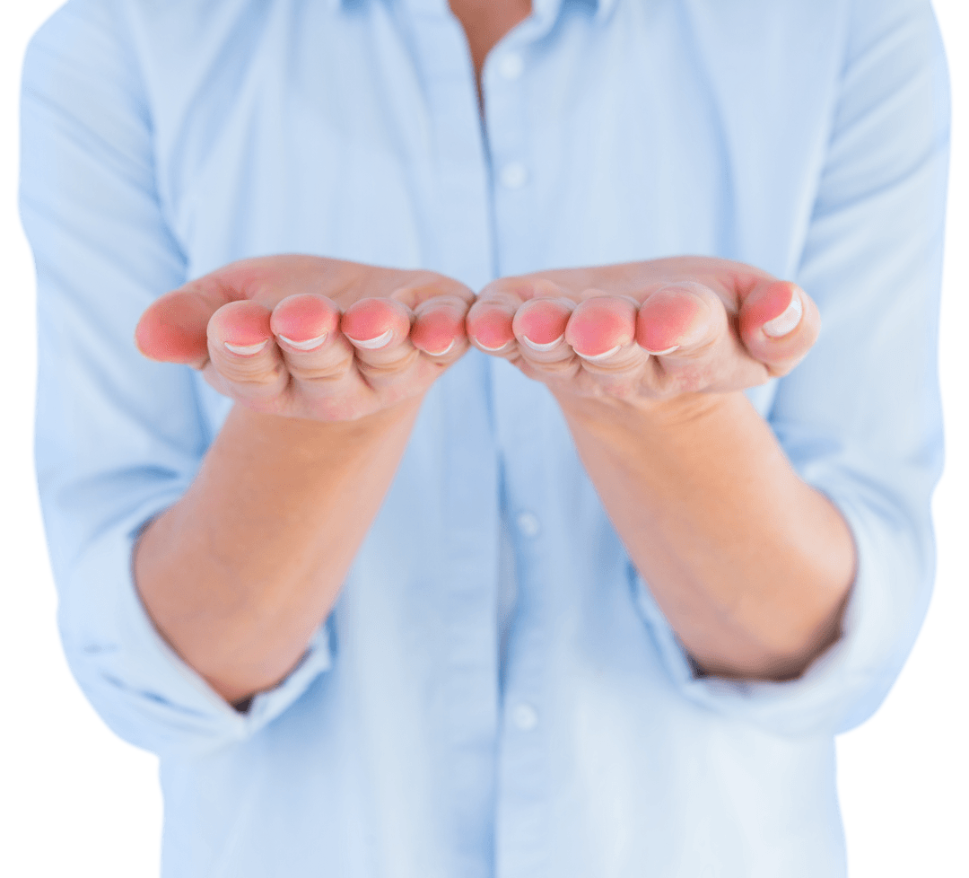 Hands of Caucasian Woman Gesturing Reaching Out on Transparent Background
