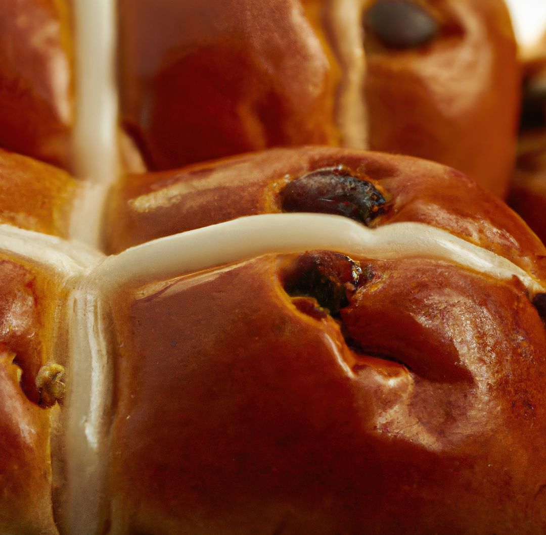 Close-Up of Freshly Baked Hot Cross Buns with Raisins - Free Images, Stock Photos and Pictures on Pikwizard.com