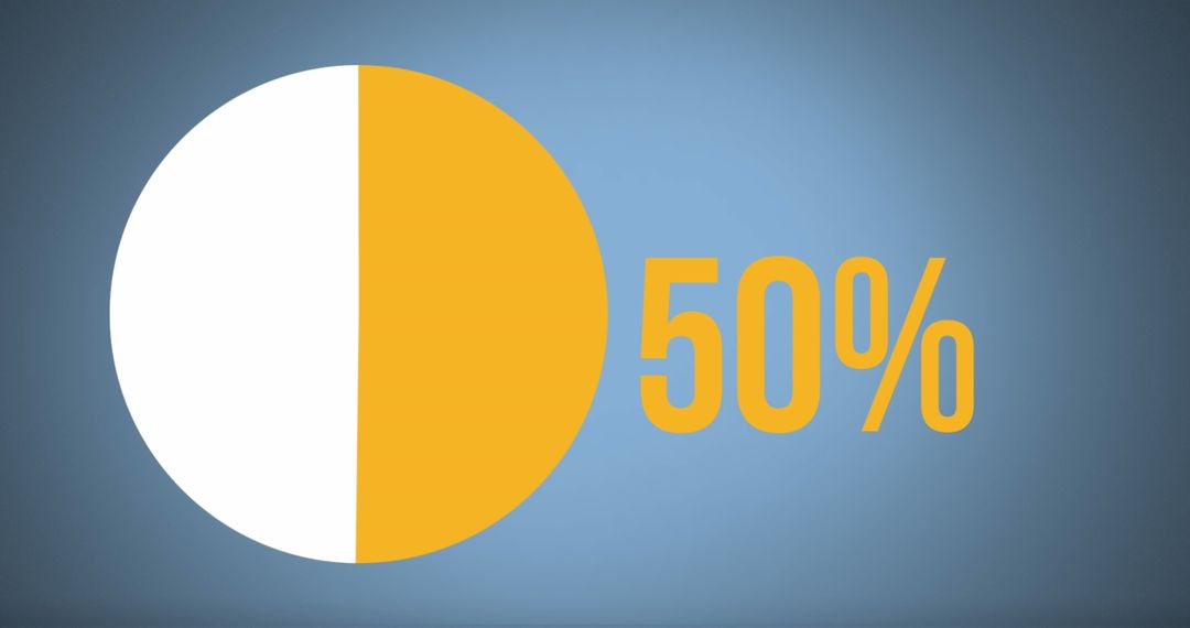50 Percent Indicator with Yellow Pie Chart on Blue Background