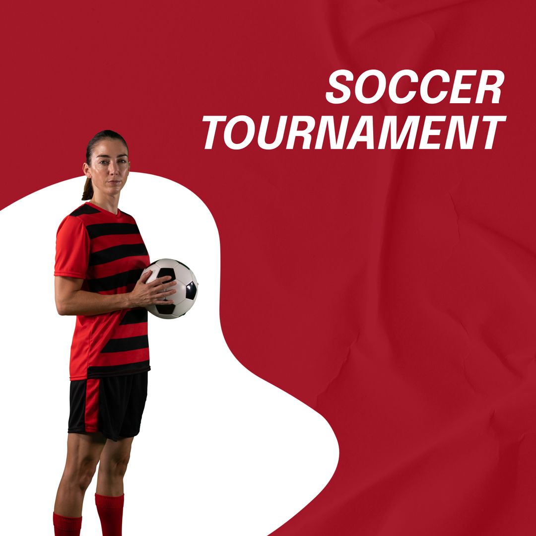 Female Soccer Player Holding Ball for Tournament Promotion
