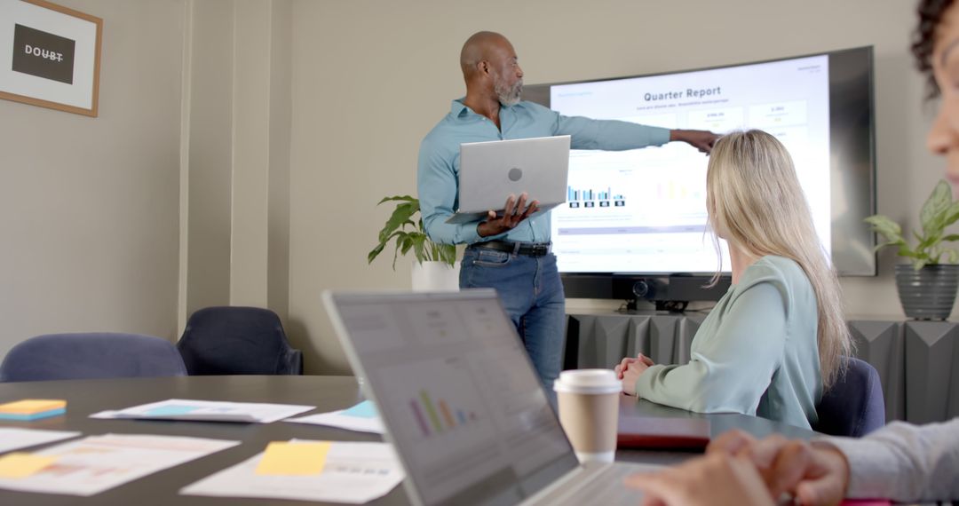 Business Leader Giving Presentation on Performance Metrics