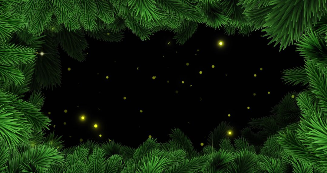 Fir Tree Branches Holidays Background with Glowing Dots
