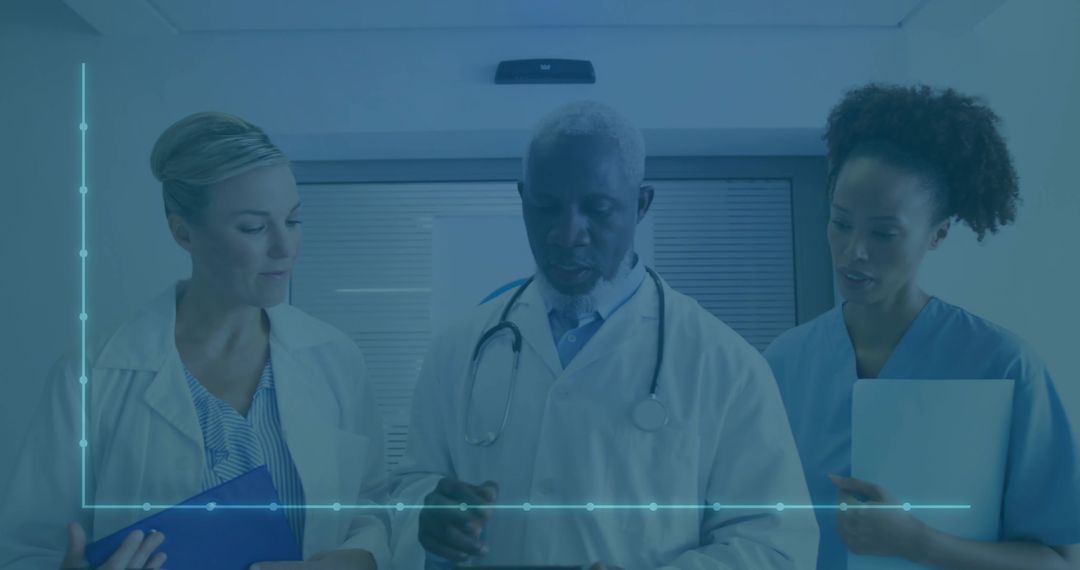 Medical Professionals Analyzing Patient Data with High Tech Interface