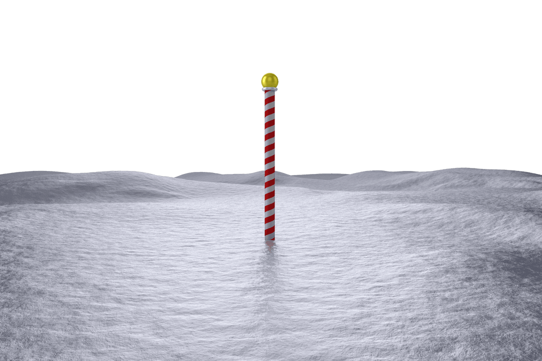 North Pole Marker with Snowy Landscape on Transparent Background