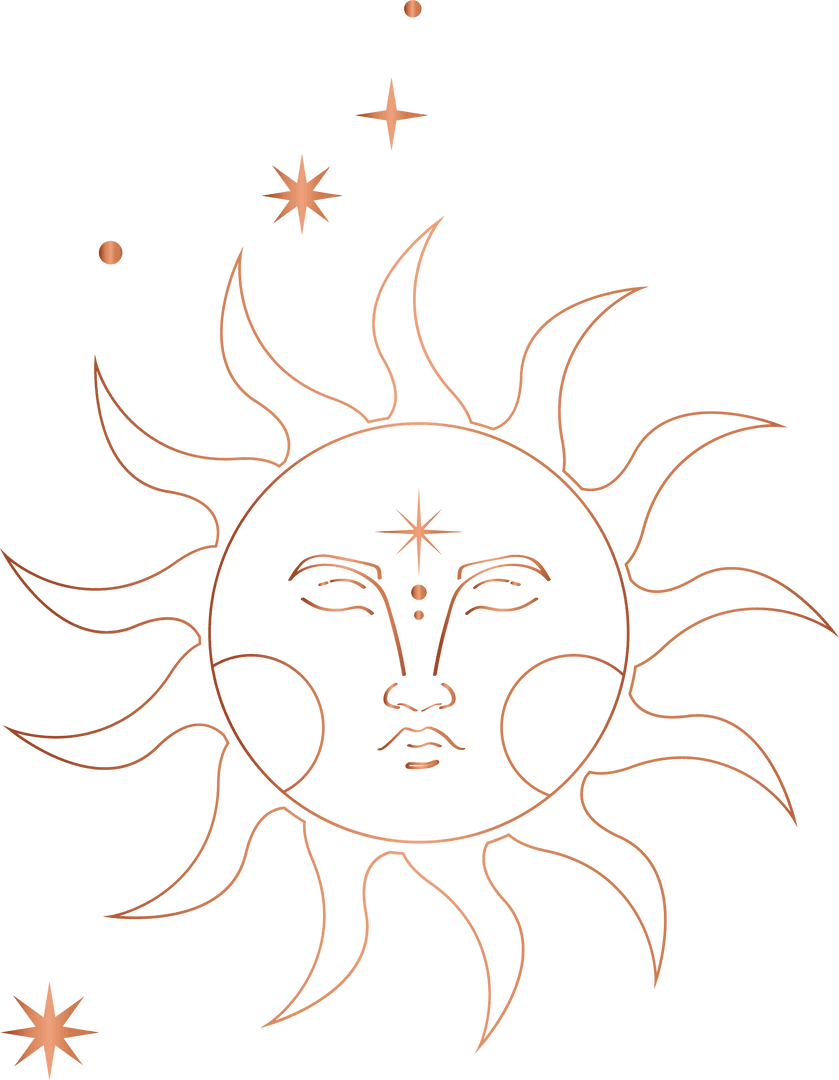 Abstract Celestial Sun and Stars with Transparent Background