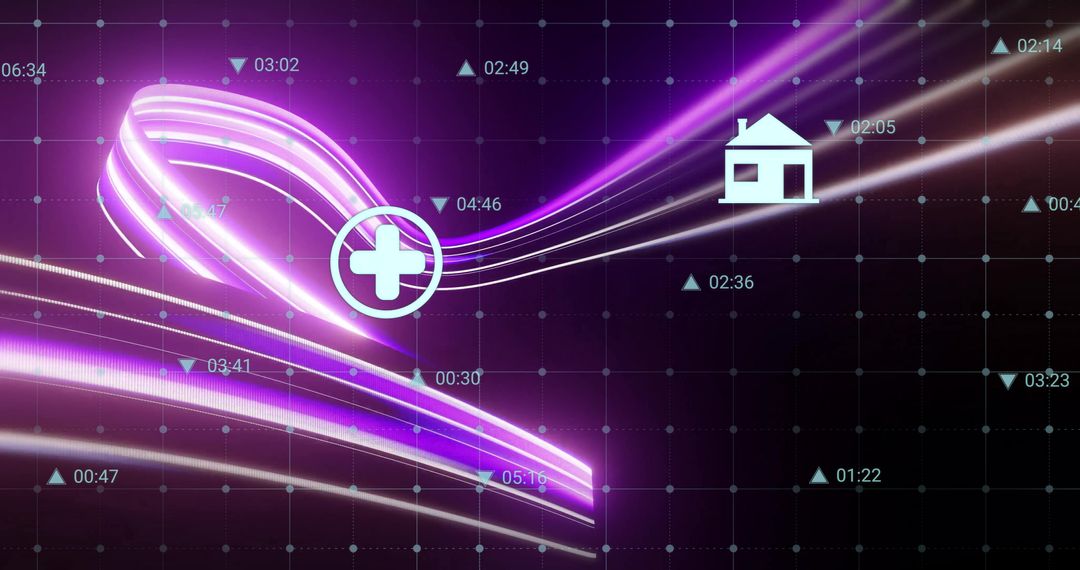 Futuristic Digital Network Flow with Plus and House Icons