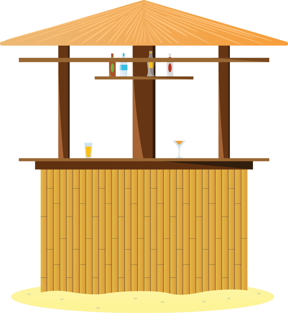 Tropical Beach Bar Illustration with Drinks on Transparent Background