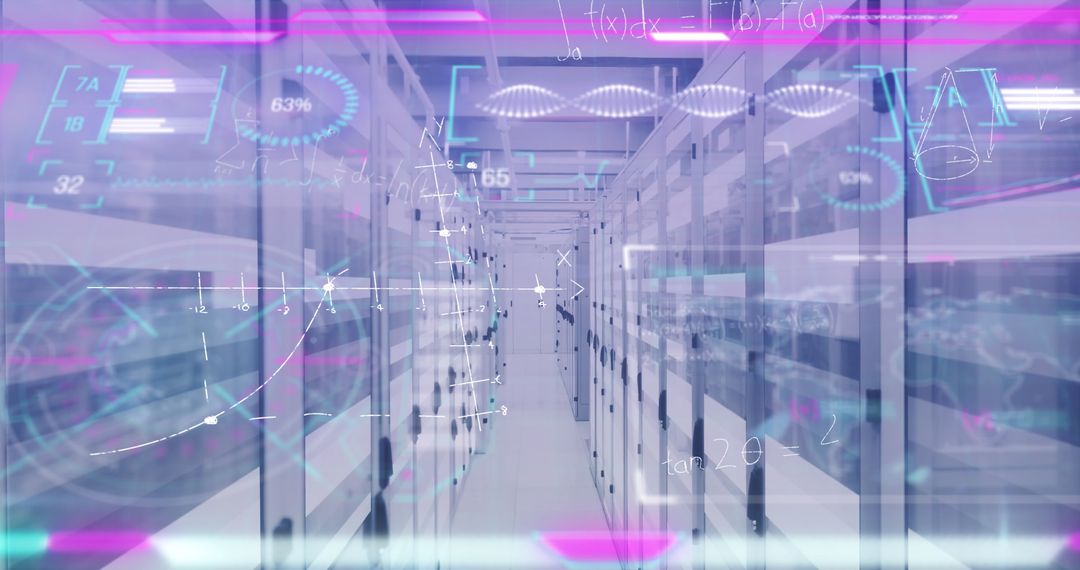 Futuristic Data Center with Holographic Analytics Overlay