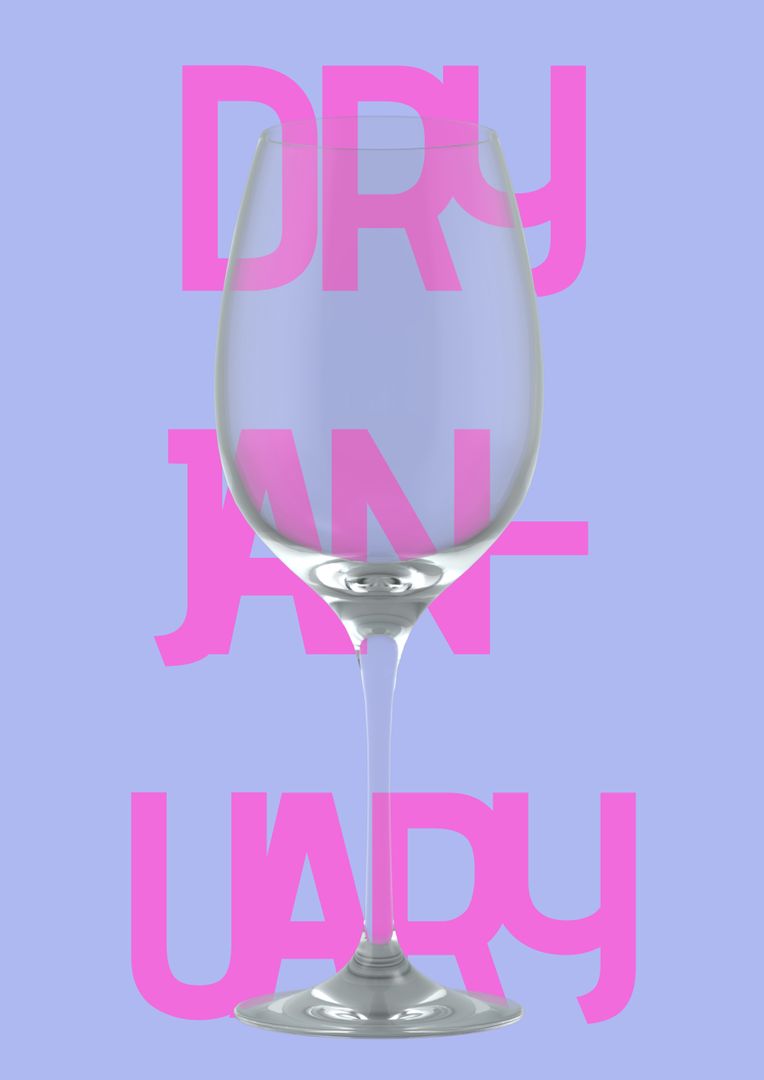 Vector image of dry january text and empty wineglass against purple background, copy space - Free Images, Stock Photos and Pictures on Pikwizard.com