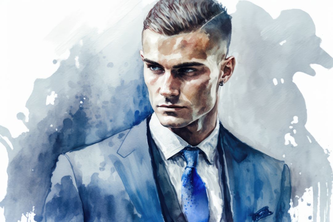 Watercolour portrait of handsome man in suit, created using generative ai technology - Free Images, Stock Photos and Pictures on Pikwizard.com