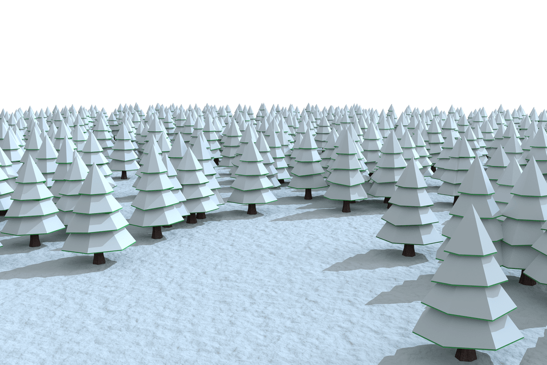 Transparent Background of Winter Forest with Stylized Christmas Trees