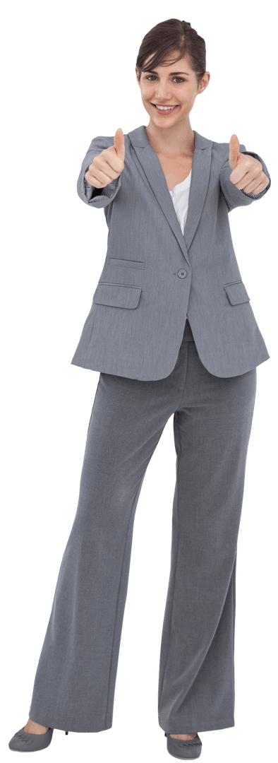 Transparent Businesswoman Smiling with Thumbs Up Gesture