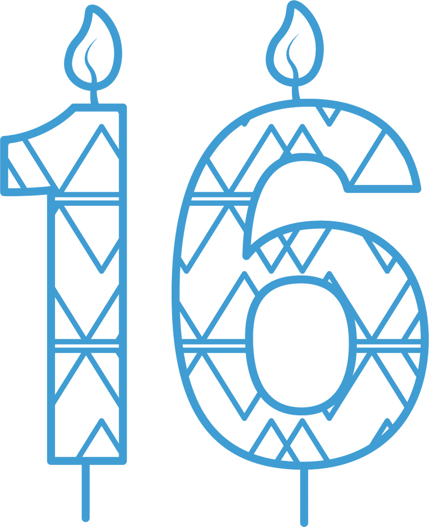 Transparent Blue Sixteenth Birthday Candle Illustration with Geometric Pattern