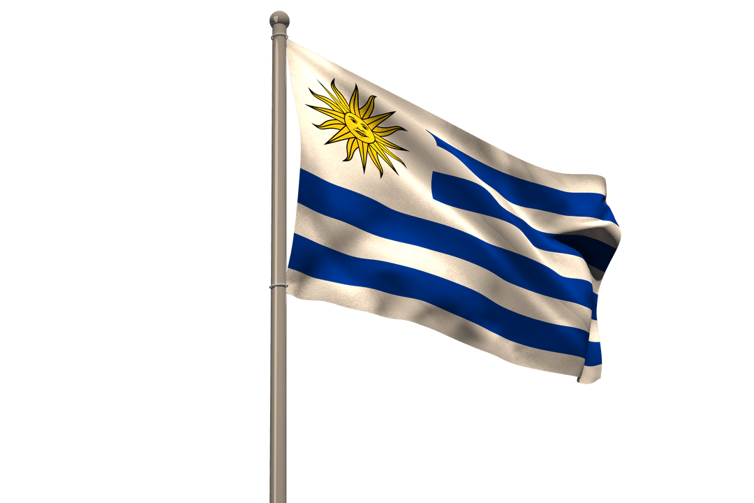 Waving Flag of Uruguay on Transparent Background