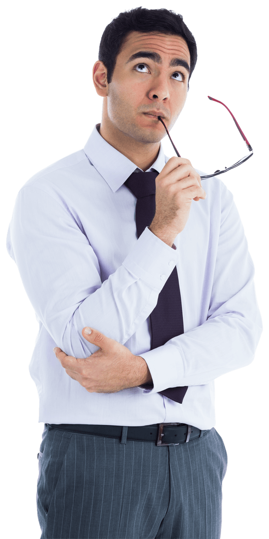 Caucasian Businessman in Thought Isolated on Transparent Background