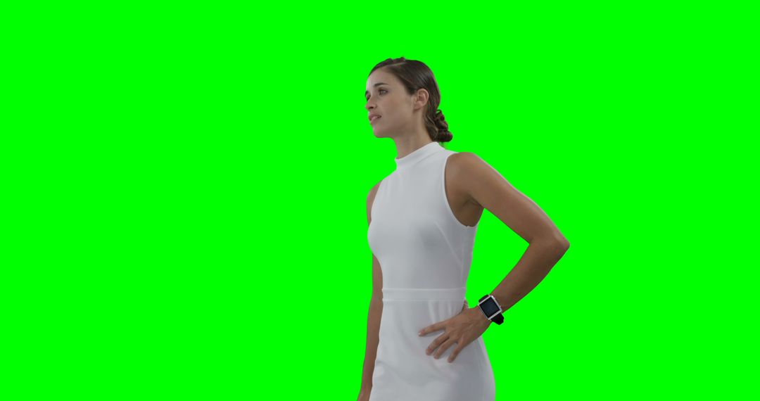 Woman Hand on Hip in White Dress on Green Screen - Free Images, Stock Photos and Pictures on Pikwizard.com