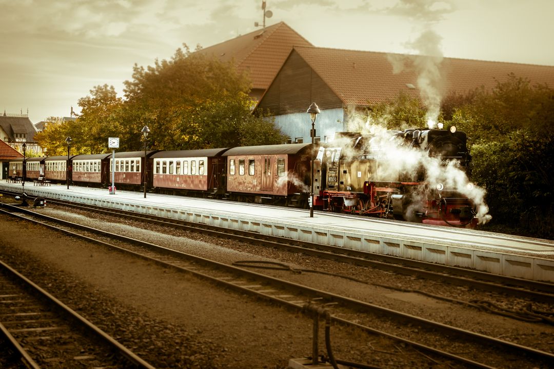Vintage Steam Train Station Platform in Nostalgic Setting - Free Images, Stock Photos and Pictures on Pikwizard.com