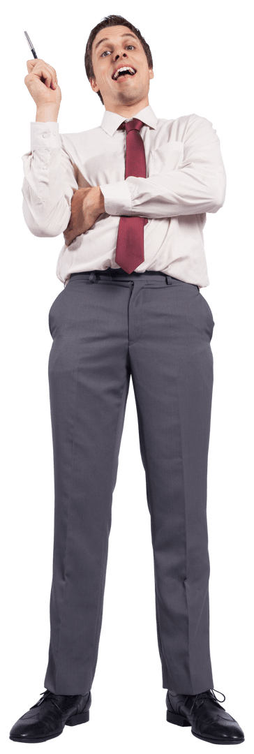 Transparent Caucasian Businessman Happy Holding Pen