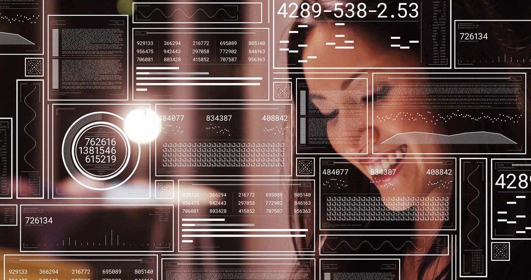 Smiling Woman Engaging with Augmented Reality Digital Interface