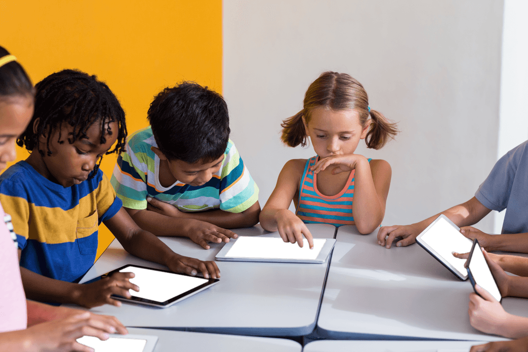 Transparent: Diverse Schoolchildren Using Tablets in Classroom