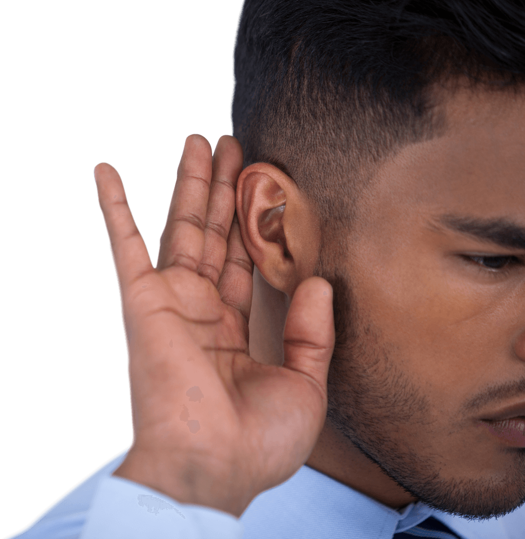 Businessman Listening Intently in Transparent Background