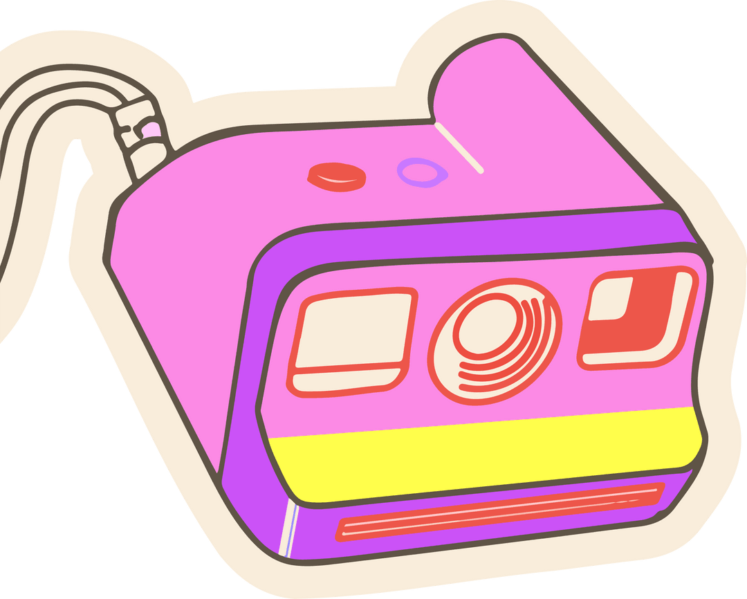 Vintage Instant Film Camera in Flat Design with Transparent Background