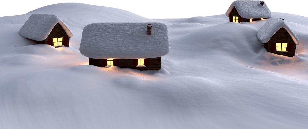 Rustic Winter Cottages of Four in Transparent Blanket of Snow