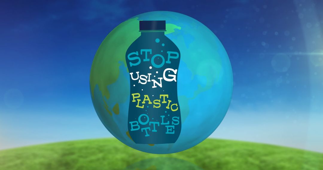 Powerful Message against Plastic Bottles Over Earth Background