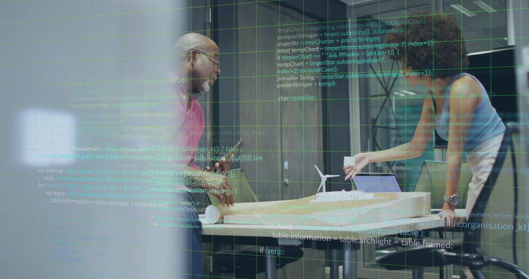 Business Professionals Collaborating with Data Overlay