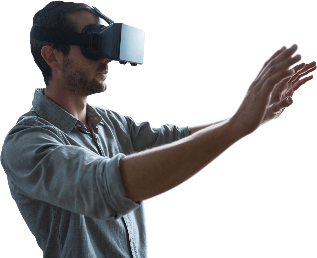 Transparent Businessman Engaging with Virtual Reality Simulator