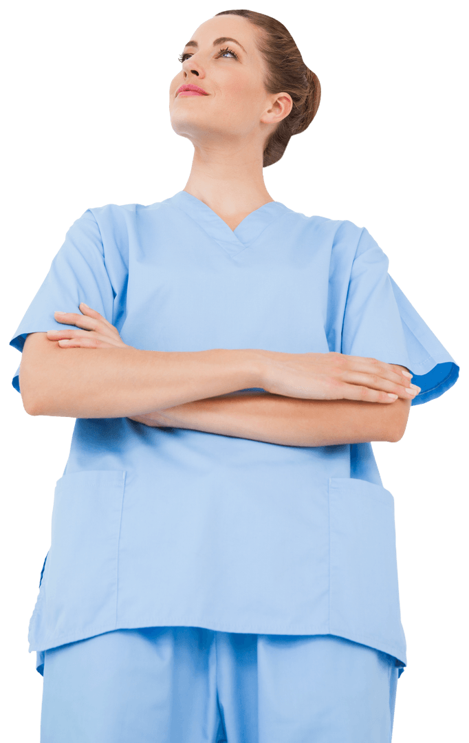 Confident Nurse with Arms Crossed in Scrubs Transparent Background
